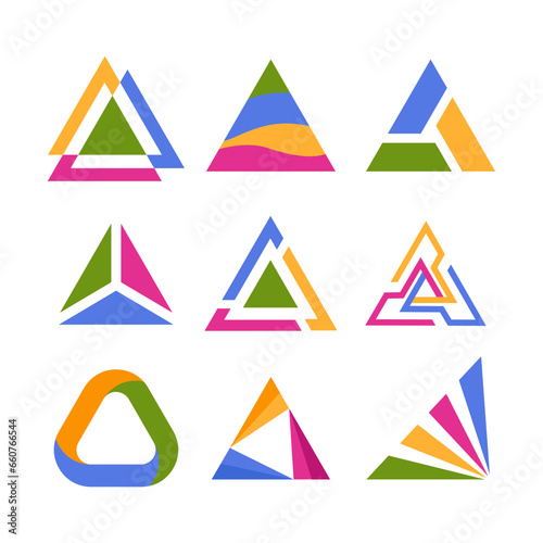 Set of Triangle Gradient Modern Alphabet Logo Vector Simple Business Design Template Initial A Letter Monogram Icon Objects.