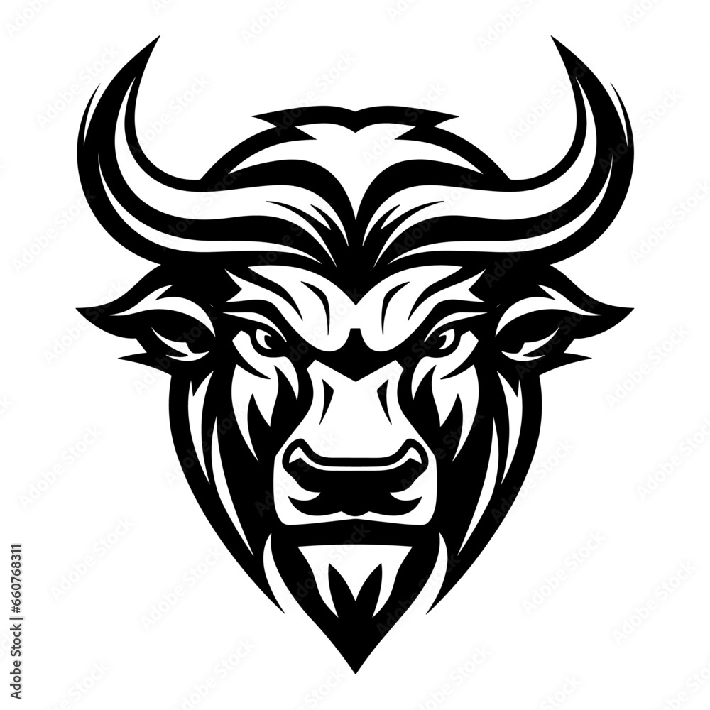 Bull head, mascot logo, tattoo, vector illustration, Generative Ai.