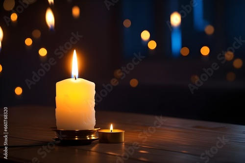 All Saints Day a Christian Holy Day. candle light glowing on table, faith, religion concept.