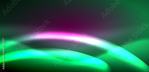 Dynamic waves in ethereal glow of neon lights. Concept merges fluidity of motion with vibrant allure of neon, crafting entrancing backdrop that embodies both vitality and futuristic sophistication