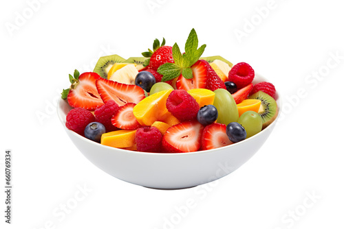 Healthy fresh fruit salad in a bowl on a white background PNG