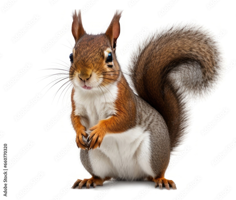 Obraz premium Squirrel on a Clean Plain White Background - Adorable Wildlife Close-Up