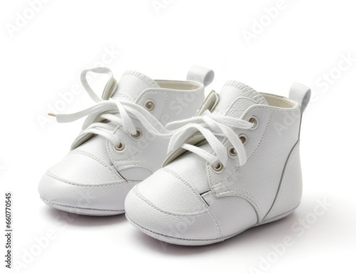 White Baby Shoes on a Clean Plain White Background - Pure and Delicate Infant Footwear