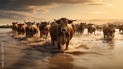Herd of cows're walking on river because global warming and El Nino effect.