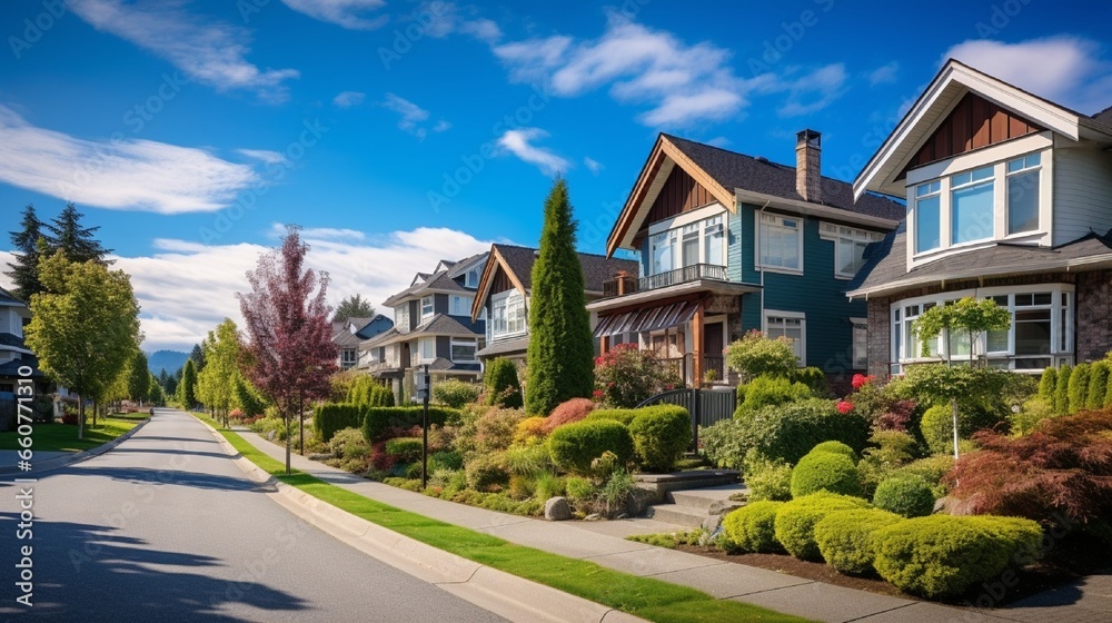 Houses in suburb at Summer. Luxury houses with nice landscape. Houses in suburb at Summer. Luxury houses with nice landscape.