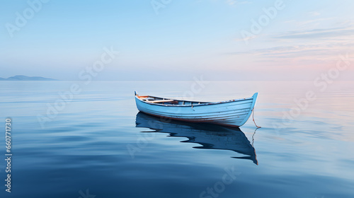 A Boat on the Lake at  morning with fog  © Planetz