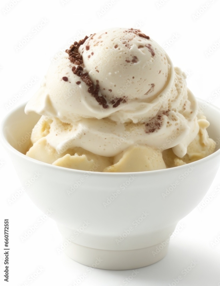 Vanilla Ice Cream on a White Bowl on a Clean Plain White Background - Pure and Sweet Indulgence Vanilla Ice Cream on a White Bowl on a Clean Plain White Background - Pure and Sweet Indulgence
