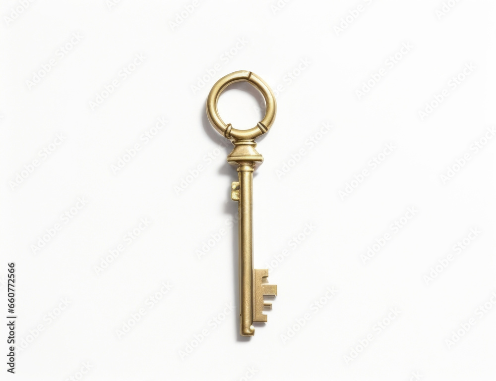 Gold Key on a Clean Plain White Background - Unlocking Elegance and Excellence Gold Key on a Clean Plain White Background - Unlocking Elegance and Excellence
