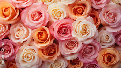 Romantic Peach and Pink Roses in a Beautifully Lit Background - Empty Space for Product Presentation