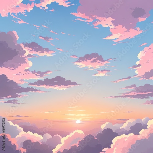 Anime pastel sunset sky