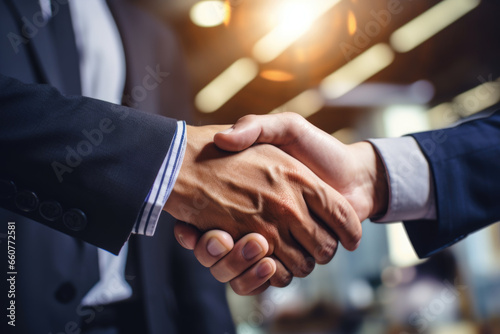 Handshake of two business men closing a successful deal for selling and buying