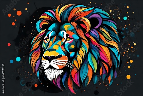 Abstract creative illustration with colorful lion black color