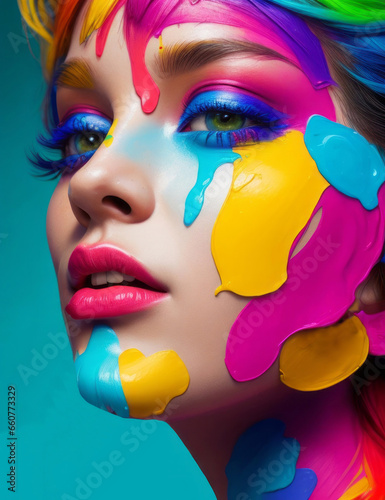 Colorful Face and Hair - Makeup Creative Advertisement for a Fashion Statement © Momo