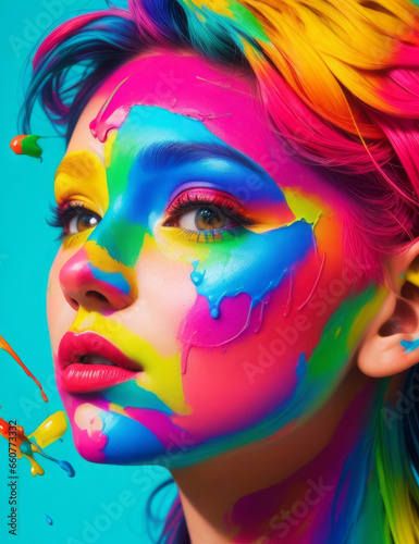 Colorful Face and Hair - Makeup Creative Advertisement for a Fashion Statement © Momo