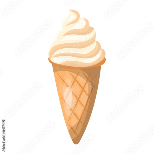 Vanilla ice cream in waffle cone vector.