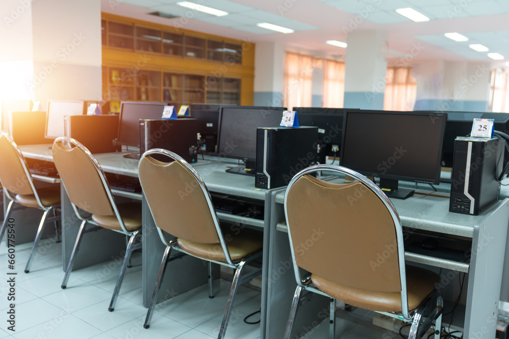 Fototapeta premium Set of computers in the office spaces without people