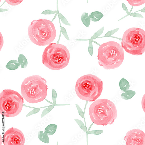 Fototapeta Naklejka Na Ścianę i Meble -  Red Rose Floral Repeat Seamless Pattern