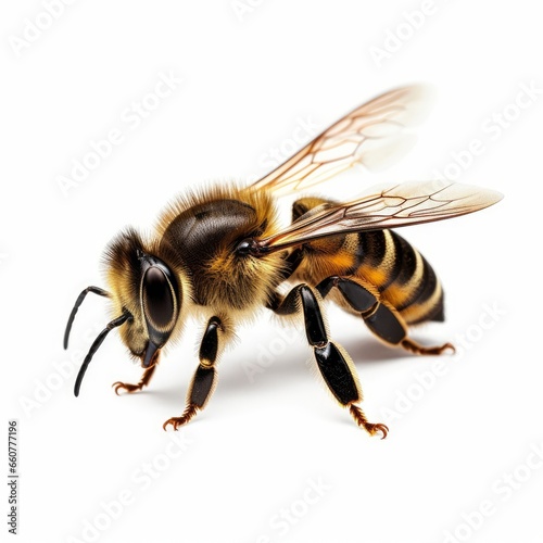 honey bee walking isolated on white background cutout, Generative AI