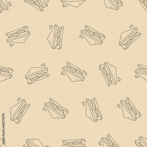 Doodle sandwich line art seamless pattern. Suitable for backgrounds, wallpapers, fabrics, textiles, wrapping papers, printed materials, and many more.