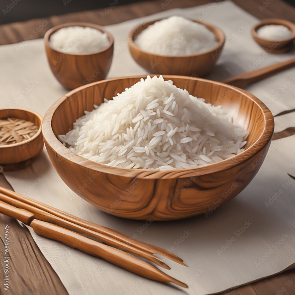 rice in wooden bowl on wooden background rice in wooden bowl on wooden background