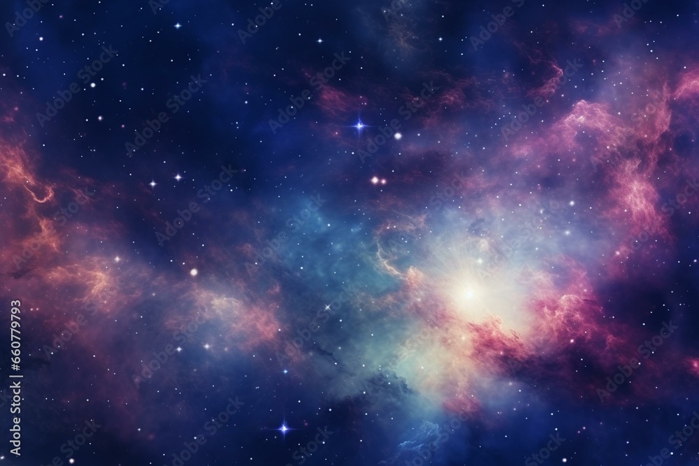 Abstract outer space background with an endless nebula galaxy. Generative AI
