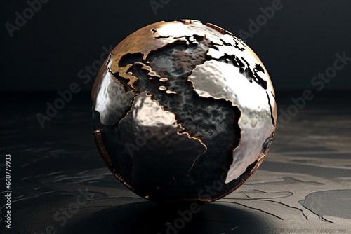 planet earth with a glamorous metal look. Generative AI photo