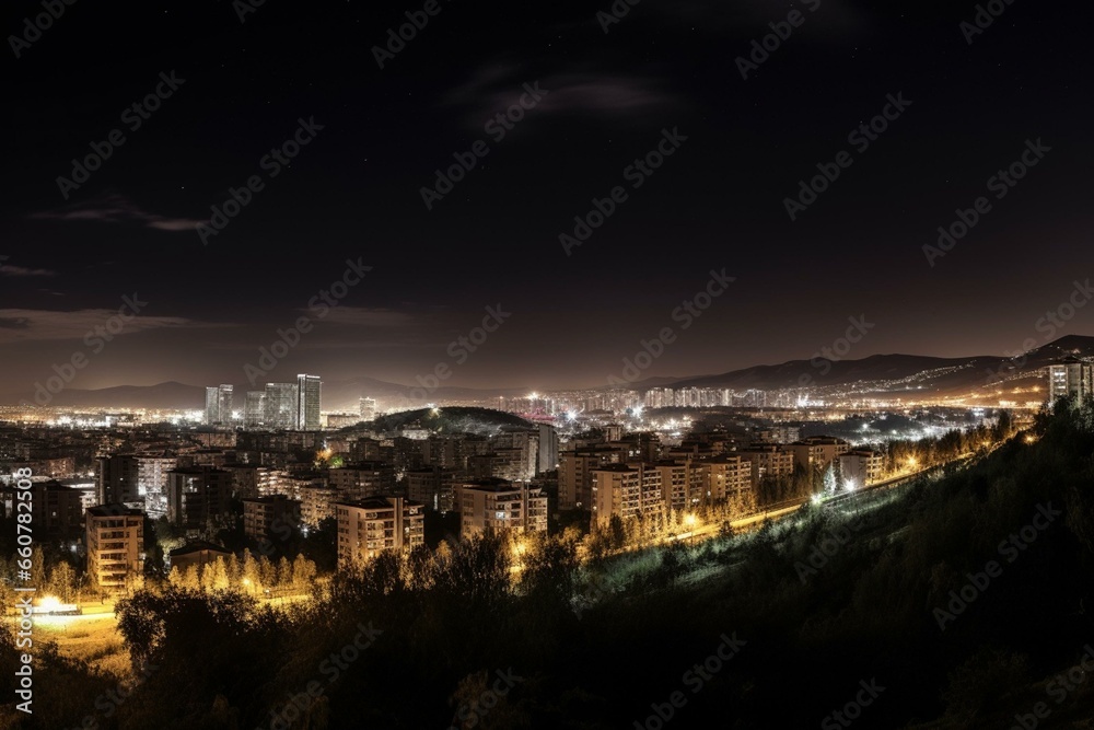 Stunning nighttime panorama showcasing Atakule in Cankaya, Ankara. Generative AI