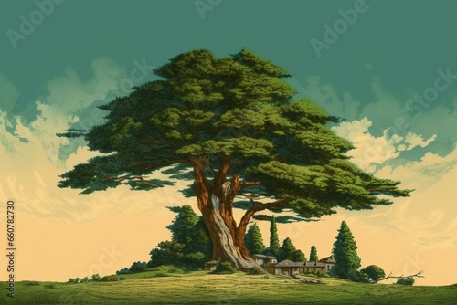 Stunning cypress tree illustration, green and isolated. Generative AI photo