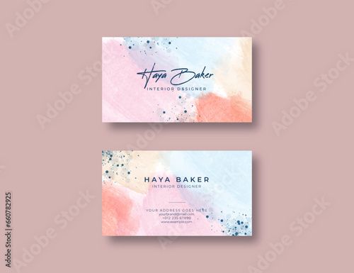 Beautiful business card template with watercolor background