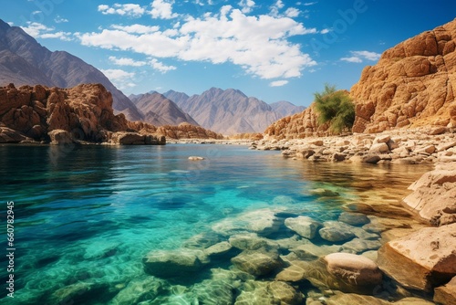 Beautiful fjord bay in Aqaba Gulf  Taba  Egypt. Generative AI