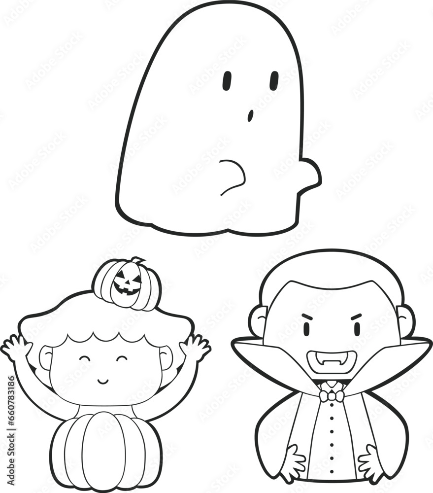 Cute cartoon children kids wearing halloween costume holiday celebration Cute cartoon children kids wearing halloween costume holiday celebration