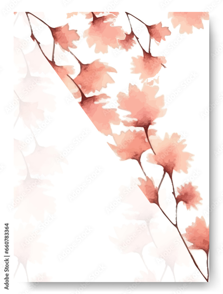 Beautiful nude cherry blossom floral frame wedding invitation card template