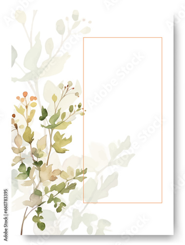 Floral wedding invitation template set with elegant orange gardenia flower and leaves © GarlicDesign