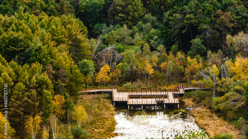 The scenery of Jingyuetan National Forest Park in Changchun, China in early autumn