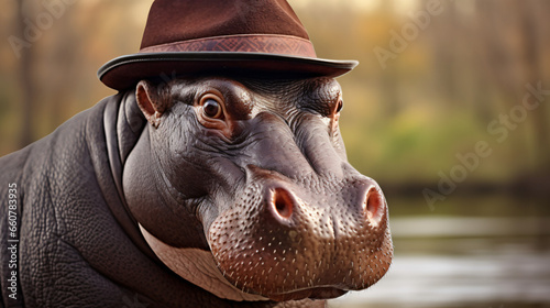 a hippo with a hat photo