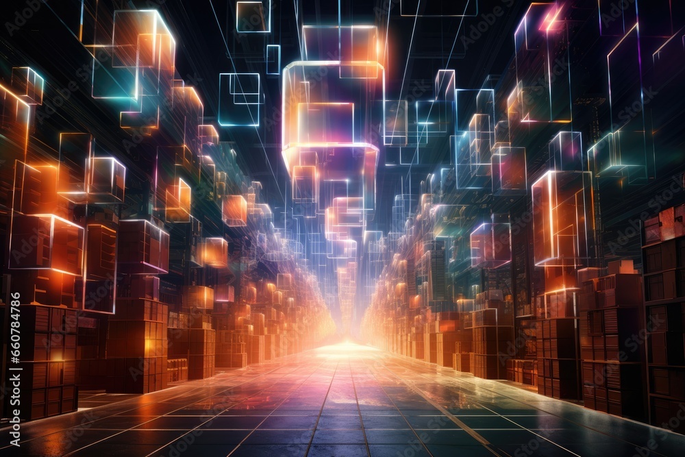 Fototapeta premium Cloud computing transfer big data on internet. futuristic digital technology .Generative AI