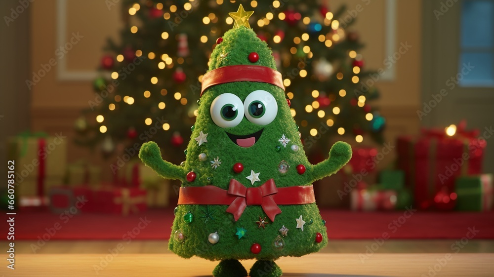 笑っているクリスマスツリーのキャラクター