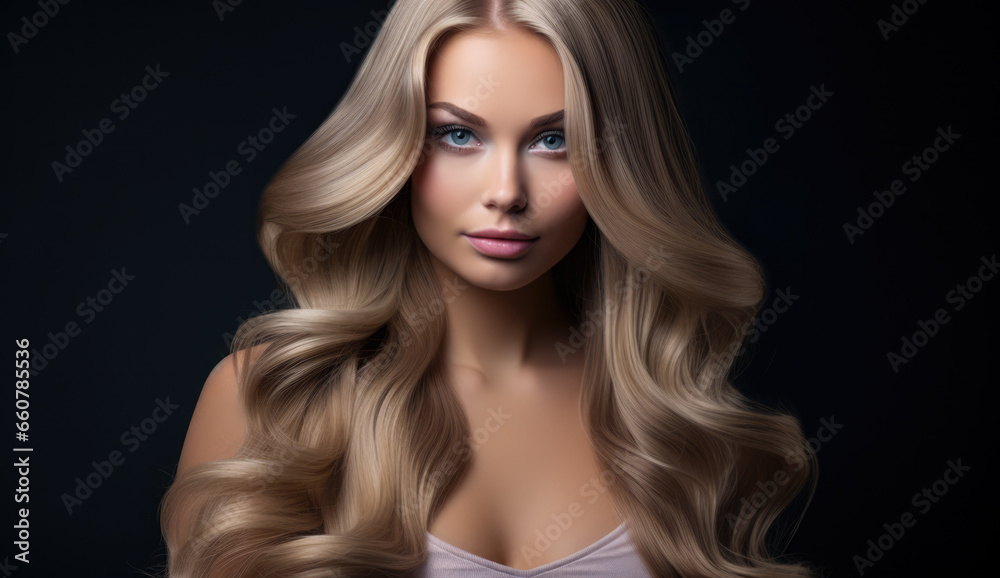 Fototapeta premium Beautiful woman with long hair on a solid background