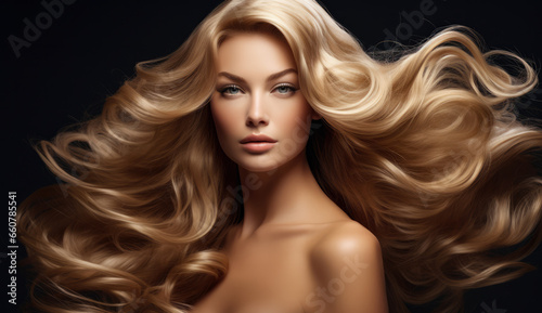 Beautiful woman with long hair on a solid background © JuanM