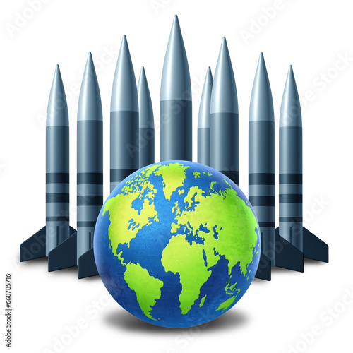 Global Nuclear world War Risk as a planet in danger of a bomb disaster or disarmement arms treaty with Ballistic Missiles