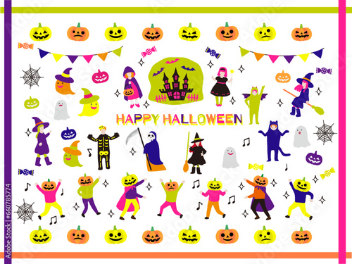ハロウィンと仮装する子供セット