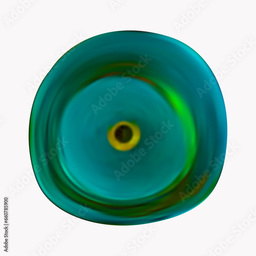Glass amulet 3D. Jewelry made from liquid molten glass. Gemstone, magic crystal. Turquoise stone of magic and energy. Ancient decoration, glass talisman of good luck, magical isoteric symbol. Vector. 