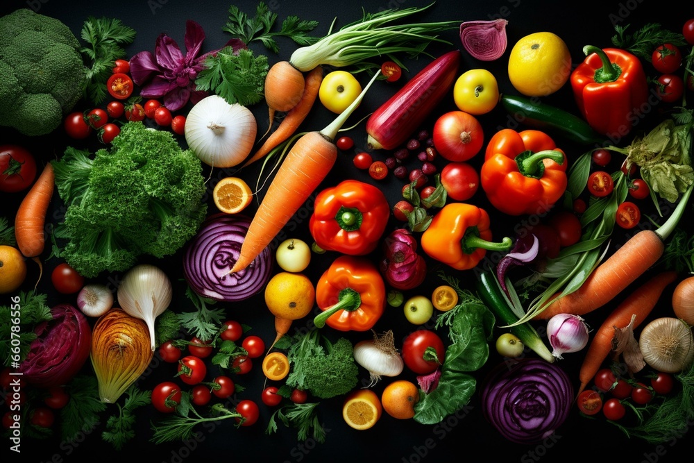 Background of vibrant, organic vegetables. Generative AI