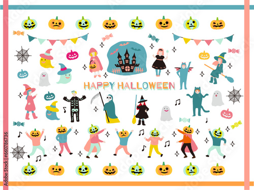 ハロウィンで仮装する子供セット