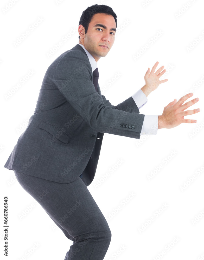 Digital png photo of serious biracial businessman holding something on transparent background Digital png photo of serious biracial businessman holding something on transparent background