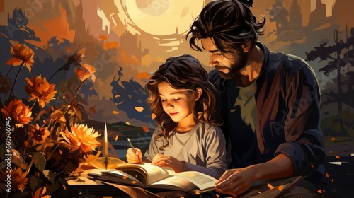 Colorful father and child Create a journal or diary, Cartoon Graphic Design, Background HD For Designer