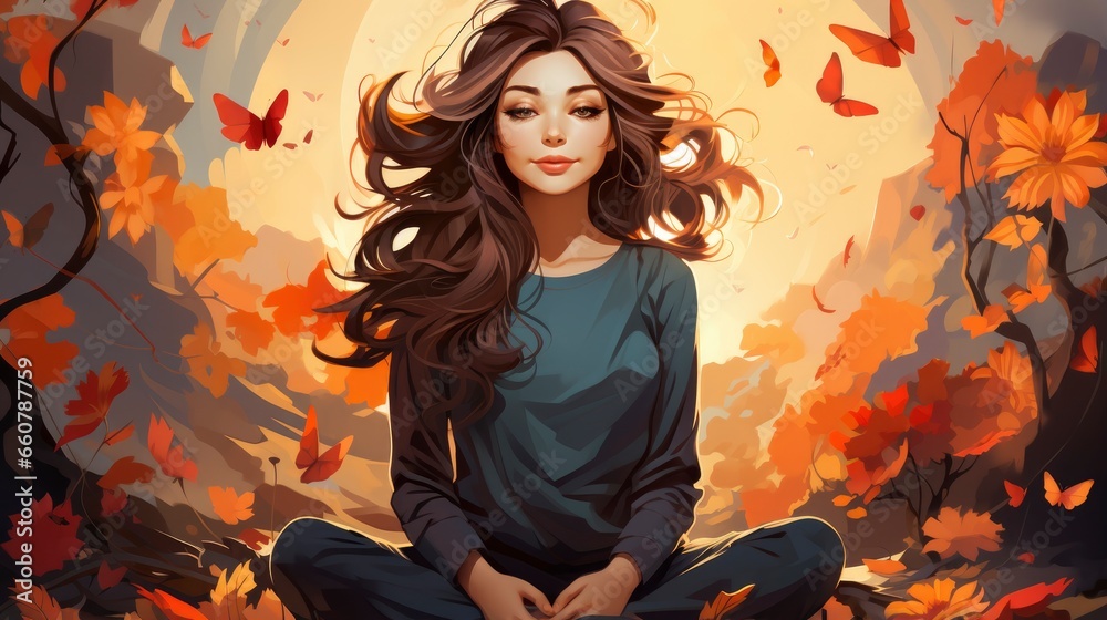 Colorful Woman Meditation and mindfulness cartoon , Cartoon Graphic Design, Background HD For Designer Colorful Woman Meditation and mindfulness cartoon , Cartoon Graphic Design, Background HD For Designer