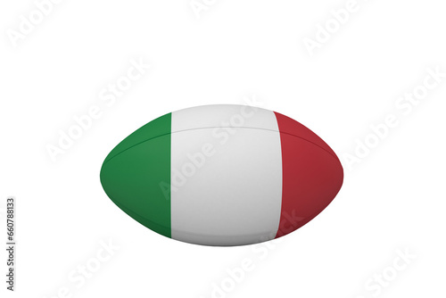 Digital png illustration of rugby ball with flag of italy on transparent background
