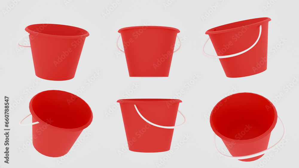 red bucket of water on a white background red bucket of water on a white background