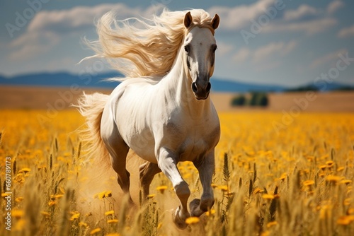 A magnificent horse running freely across a meadow. Generative AI